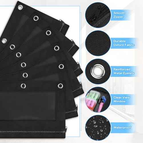 SpringFlower 36 Pack Black Pencil Pouch, Pencil Pouch for 3 Ring Binder For School and Office Supplies with Clear Window With Smooth Zipper Bulk