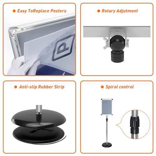 Sign Stand for Display, Plastic Sign Holder 8.5 x 11 Standing, Height Adjustable Floor Sign Holder Stand, Vertical and Horizontal 360¡Æ Rotatable Signage Stand for Store, Business, silver (2 Pack)