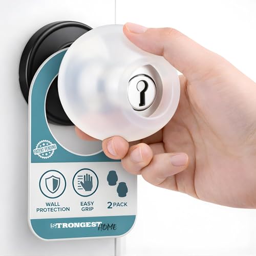 STRONGEST HOME Silicone Door Knob Cover & Wall Protector, Clear, 2 Pack (2 Covers)