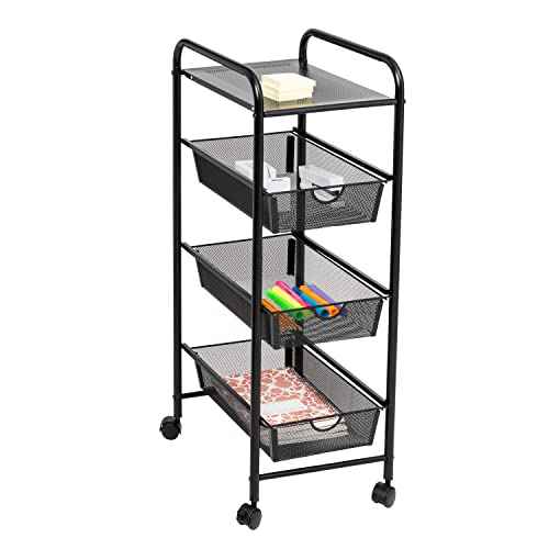 3-Drawer Storage Cart with Wheels, Multi-Purpose, Black, Steel