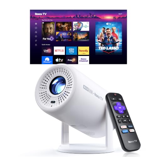 Boldever White 7.26 x 4.96 x 6.01 Inch Roku 1080P FHD Mini Smart Projector with Wi-Fi & Bluetooth
