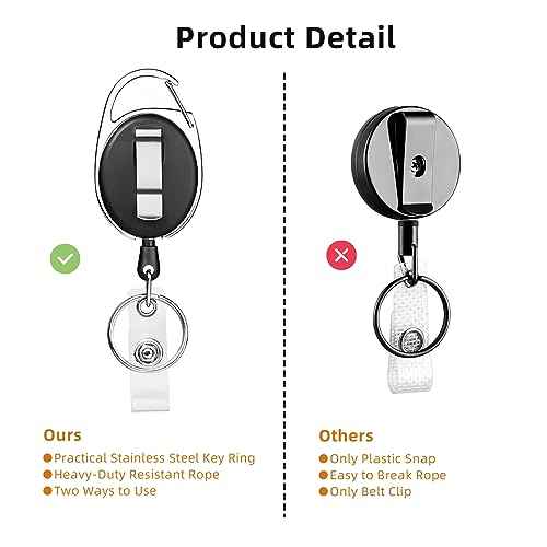 72 Pack Badge Reels Retractable Badge Holders with Clip Key Ring Liubeili Name ID Badge Clips Keychain for Nurse Doctor Employee Worker, Black