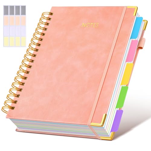 Pink Leather Hardcover Spiral Notebook 8x10 with Removable Dividers - 300 Pages