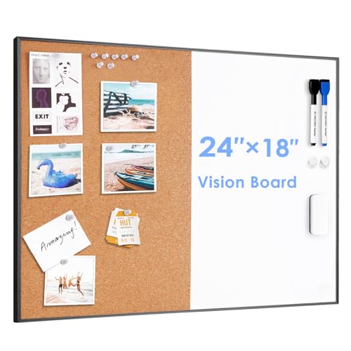 ARCOBIS Black 18x24 Inch Cork & Whiteboard Combo for Home Office & Dorm