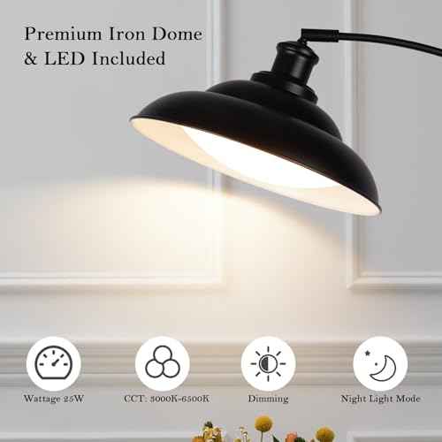 Arc Floor Lamp, Dimmable Dome Floor Lamp with Remote & Foot Switch, Modern Standing Lamp 3000-6500K 25W Integrated LED Bulb, Black Tall Lamp Over Couch Lamps for Living Room Bedroom Offices(Black)