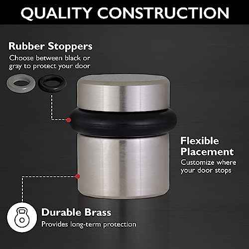 2-Pack Modern Cylindrical Floor Mounted Door Stops with Rubber Bumper, Satin Nickel, Heavy Duty Brass Construction ? Design House, 189332-SN