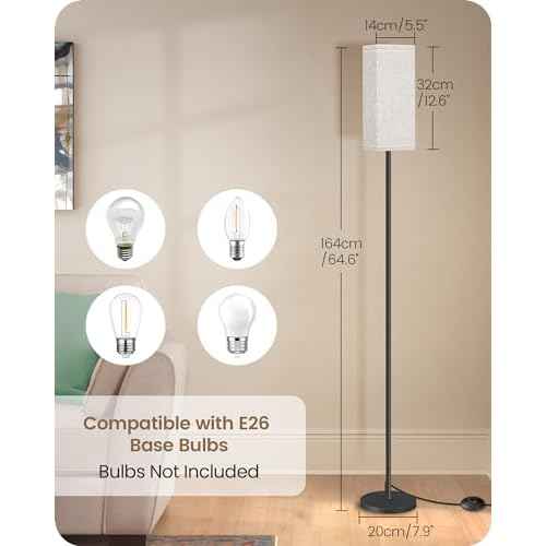 2 Pack Floor Lamp, Pole Lamp with Foot Switch, Modern Standing Lamp Lampshade, Minimalist Freestanding Lamp (Bulb Not Included), for Living Room, Bedroom Office, Black and Beige E07LDP205