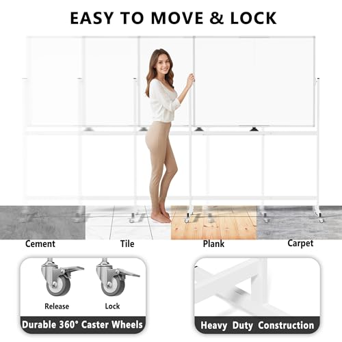 Neatsure 48x36-Inch Double-Sided Mobile Whiteboard on Wheels, Silver
