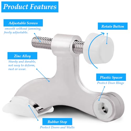 OBTANIM 8 Pack Heavy Duty Hinge Pin Door Stops with Rubber Bumpers – Silver