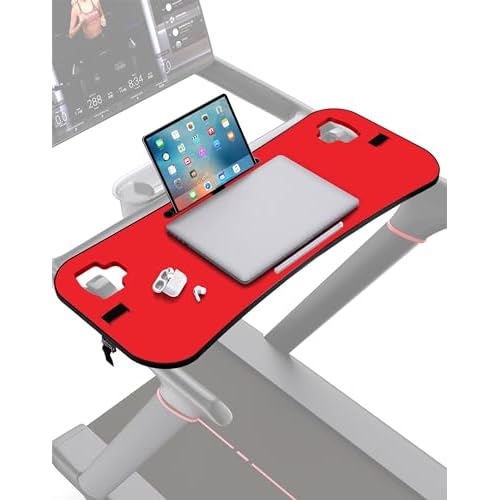 Treadmill Desk Attachment, Tread Tray Accessories Laptop Stand with Tablet Holder and Edge Protector Compatible with Peleton,Treadmill Workstation for Home/Office Red