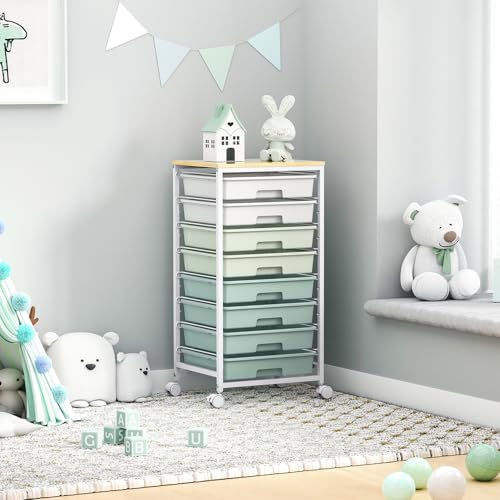 SYKIARIOL Green Rolling Cart with 8 Drawers, Craft & Storage Organizer