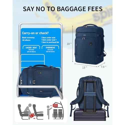 ECOHUB Travel Backpack for Men, 18x14x8 Spirit Airlines Personal Item Bag with Clear Toiletry Bag, Laptop Carry on Backpack with USB Port, Airline Approved Under Seat 14 Pockets 30L, Blue