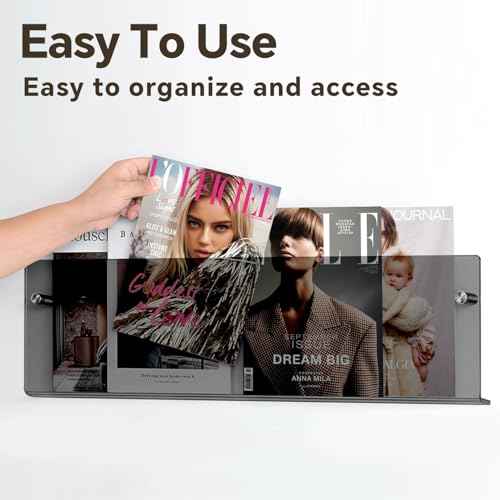 2 Pack Acrylic Magazine Holder, Wall Mounted Magazine Rack Floating Bookshelf for Waiting Room, Living Room, Office, Home (Black, 24 Inch)