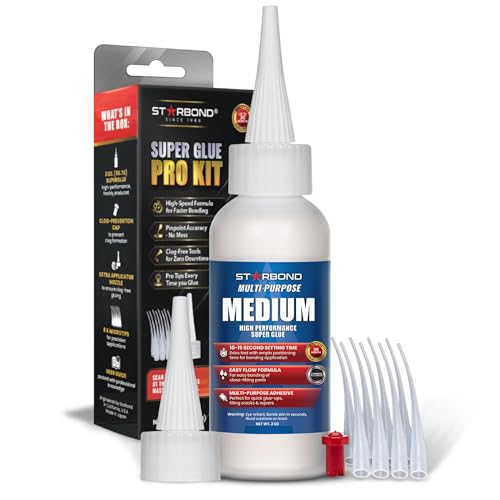 Starbond Medium CA Glue Pro Kit (2 oz) with Anti-Clog Cap, Nozzles & Tips