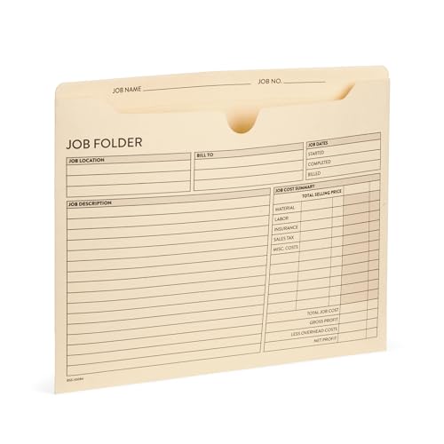 100 Blue Summit Supplies Job Folders Construction, 10 x 12 Inches, Project Folders with Preprinting for Job Tracking, Manila Job Folders File Jacket ? 100 Folders
