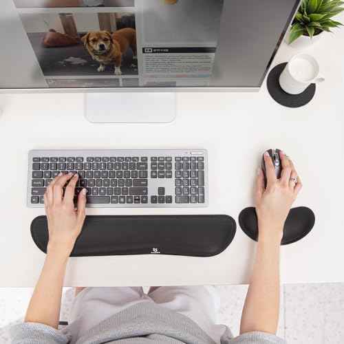 Gimars Upgrade Enlarge Silky and Superfine Fabric Gel Memory Foam Keyboard Wrist Rest Set, Ergonomic Keyboard Mouse Wrist Support for Typing Pain Relief, Comfort for Office, Gaming, Computer, Black
