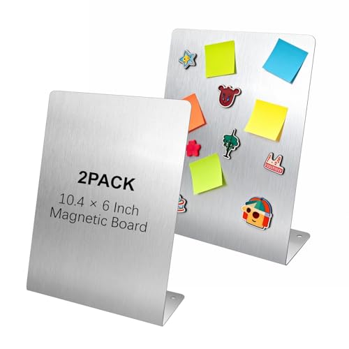 2 Pack Magnetic Bulletin Boards with Stand - Metal Memo & Menu Display, Stainless Steel, 8 x 6 Inches