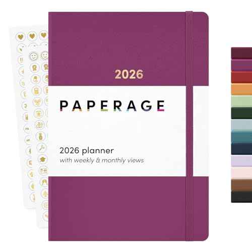 PAPERAGE 2026 Weekly & Monthly Planner, 12 Months (January 2026 - December 2026), 5.6 in x 8 in, Hardcover 2026 Planner with Weekly & Monthly Spreads, Note Pages, Stickers & Back Pocket ? Raspberry