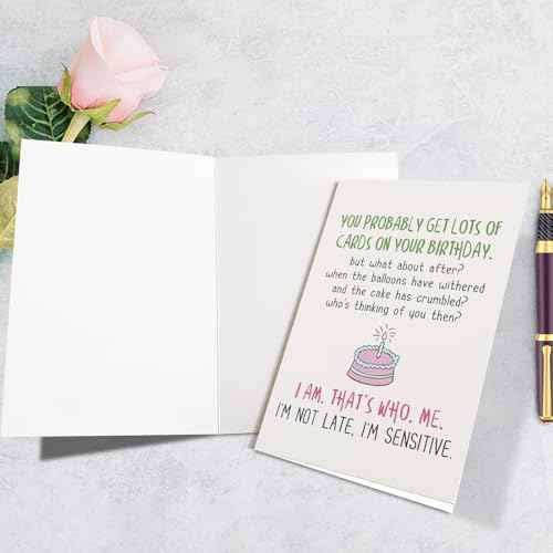 Supoeguk Funny Belated Birthday Card for Him Her, Humor Belated Birthday Gift for Friend Family, I'm Not Late, I'm Sensitive