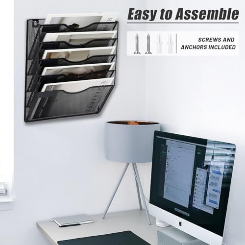 EASEPRES 5-Tier Mesh Wall File Organizer Black Letter Size Office Storage