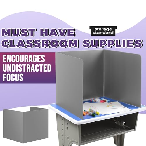 Grey 22-Pack Desk Dividers for Students Waterproof & Durable Classroom Privacy Shields - Easy-to-Clean Study Carrel Folders