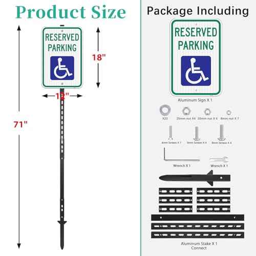 Handicap Parking Sign with 6Ft Stake, 18 x 12 Inch Engineer Grade Reflective Aluminum, Weather Resistant, Waterproof, Durable Ink