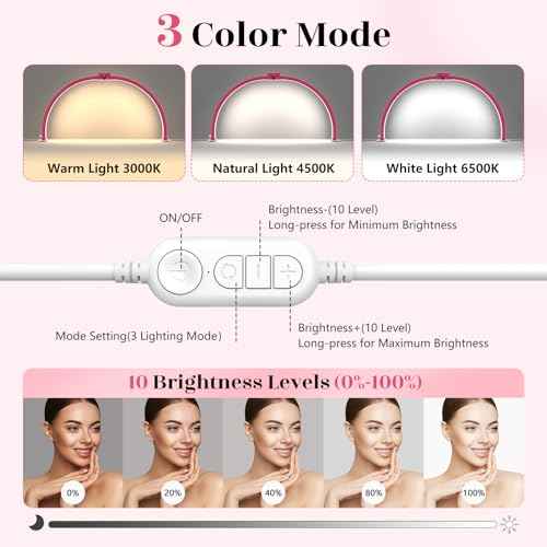 Yokilly Half Moon Light for Nail Desk: 29" Foldable Half Moon Desk Lamp with Phone Holder for Beginner - Arch Nail Tech Light with 3 Color Modes & 10 Brightness for Manicure Salon (Rose Red, Large)