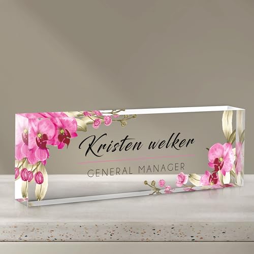 Gowelly Design 29 Personalized Acrylic Desk Name Plate with Custom Text & Logo
