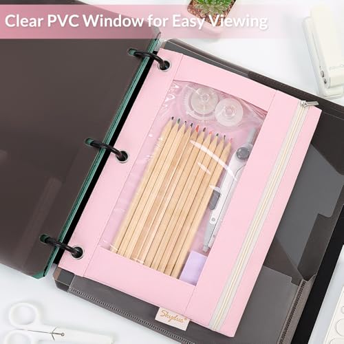 Pink SKYDUE Pencil Pouch for 3 Ring Binder, 9.8 x 7.3 Inches, Clear Window