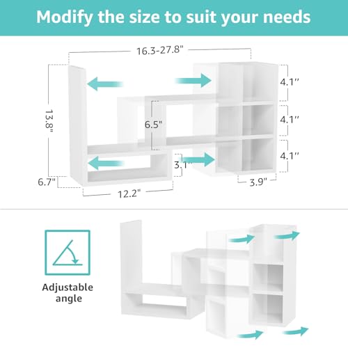 NUTIKAS White Desk Shelves Organizer - Adjustable Multi-Level Office Storage