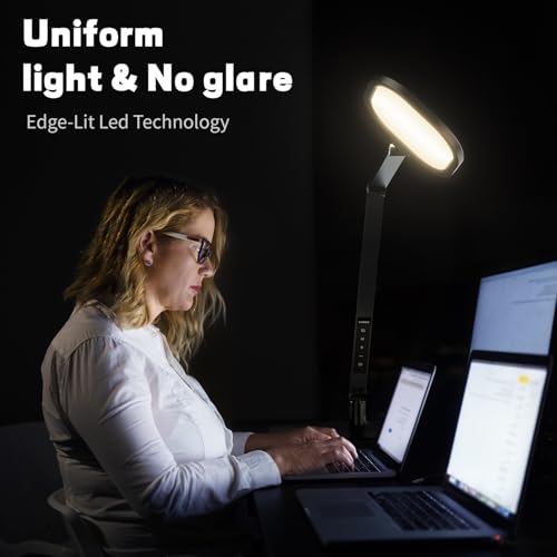 LitONES Black LED Desk Lamp with Webcam Light, Adjustable Edge-Lit Office Lighting