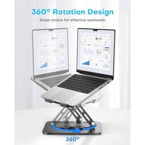 Adjustable Laptop Stand, Computer Stand with 360 Rotating Base, Ergonomic Laptop Riser Mount for Desk Foldable Protable Computer Desk Fits with MacBook Pro Air (10-16") - Black