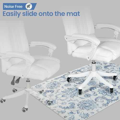 Chair Mat for Hardwood Floor, 36" x 48"Desk Mat for Hard Wood & Tile, Anti-Slip Hard Floor Protector Rolling Chair Mat, Protector for Home Office, Blue Flower