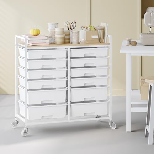 TOOLF White 12-Drawer Rolling Cart with Wooden Top – Studio/Classroom Storage
