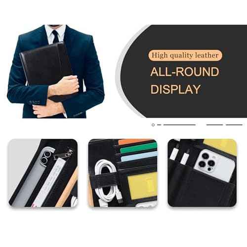 Business Vegan Leather Folder with Clipboards, Portfolio Binder Organizer, Business Portfolio for Men/Women, Zipper Portfolio Notebook, Binder with clipboard, Personalized Gift for Friends