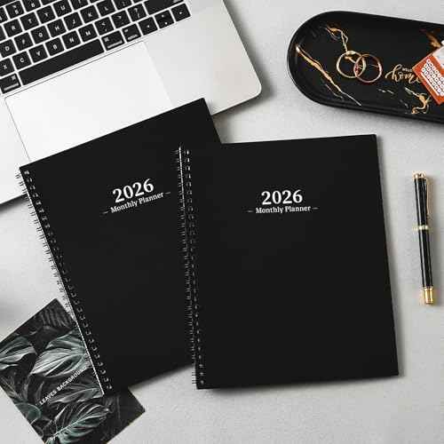 2026 Monthly Planner - JAN. 2026 - DEC. 2026, 2026 Planner with Colorful Tabs, 8" x 10", Monthly Planner/Calendar 2026 with Contacts, Back Pocket, Thick Paper, Twin-Wire Binding - Waterproof Cover(Black)