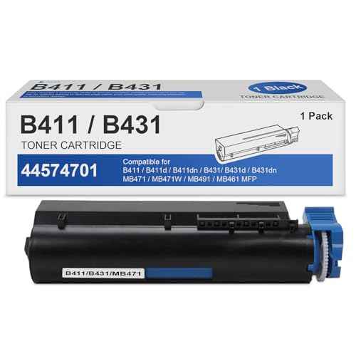 B411/B431 Toner Cartridge 1 Pack: Compatible 44574701 Toner Cartridge Replacement for OKI B411 B431 MB471 MB461 MB491 MFP Series Printer
