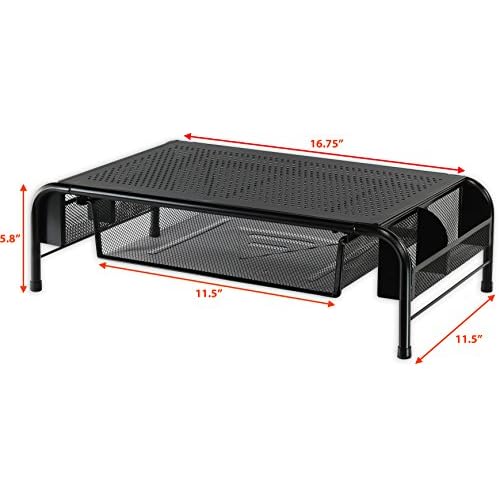 Simple Houseware Metal Desk Monitor Stand Riser with Organizer Drawer, Black, 2 Packs