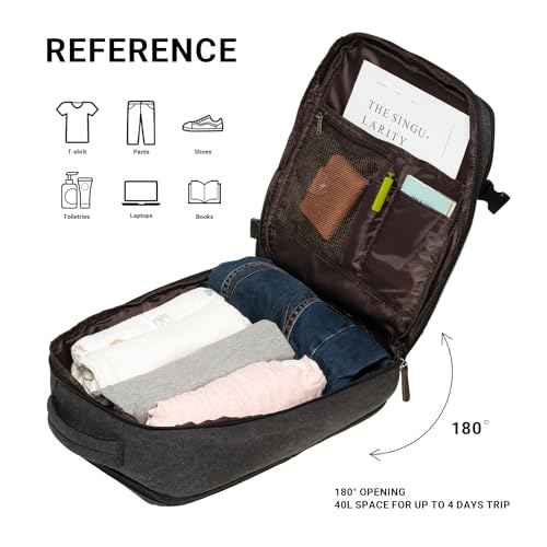 KAUKKO Canvas Travel Rucksack, Large Capacity Carry On Bag with Shoe Pouch and 15.6 inch Laptop Compartment, Flight Approved Outdoor 40L Luggage Weekender Bag, 12-BLACK