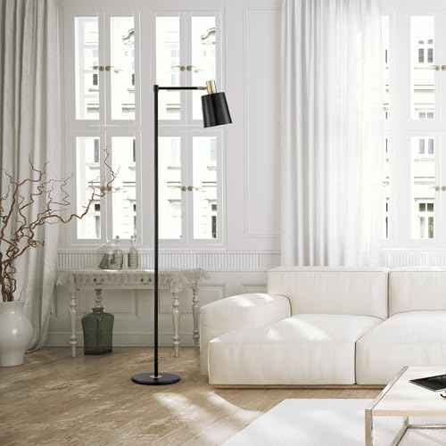 GLOBE Electric 12916 Lex 60" Floor Lamp, Black, Satin Finish, Gold Accents
