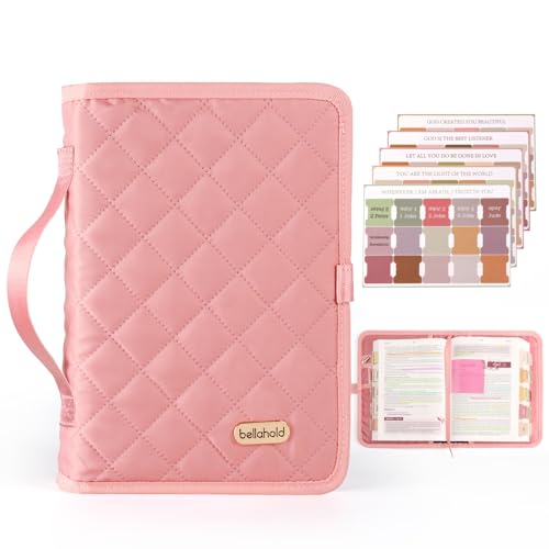Pink Adjustable Bible Cover with 75 Tabs for Women - Waterproof & Durable