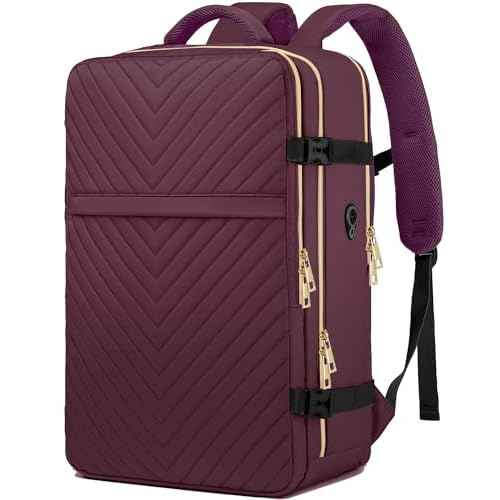 Large Carry On Travel Backpack - Flight Approved Waterproof Luggage Suitcase Backpack Personal Item Size for Women Men Fit 17 Inch Laptop College Overnight Bag Anti-Theft Weekender Daypack Dark Purple