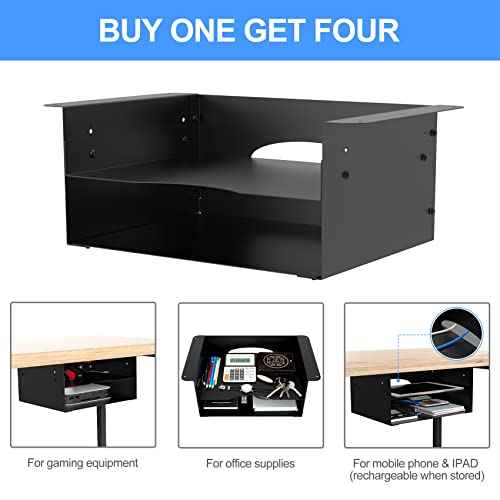 GOME Under Desk Storage Metal Shelf Double Layer Design with Adjustable Tray Organizer Drawer with Big Hole in The Back for Stand Up Desks Office Desks Workstations Tv Stand