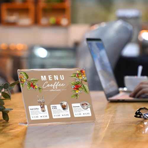 Vicenpal 60 Pcs 7x5 Inch Clear Acrylic Sign Holder Plastic L-shape Vertical Menu Stand, Picture Photo Frames, Table Paper Holder, Flyer Sign Display Stand for Restaurants, Store, Office, Wedding