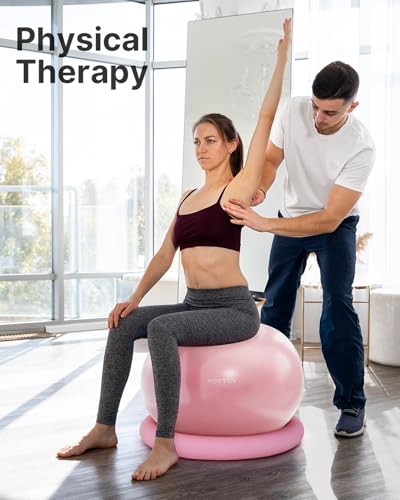 YOTTOY 58-65cm Pink Exercise Ball Chair with Base – Yoga Ball Chair for Home/Office, 330 lb Capacity, Anti-Burst