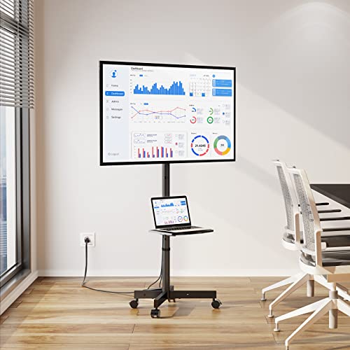 GREENSTELL TV Stand with Power Outlet, Mobile TV Cart on Wheels for 23-60 inch LED LCD Flat Curved Panel Screen TVs, up to 88 lbs, Height Adjustable Rolling TV Stand with AV Shelf, Max VESA 400x400mm