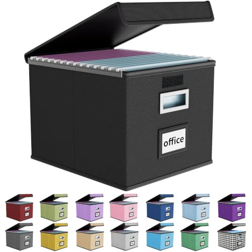 Huolewa Black Collapsible File Organizer Box with Lids - 1 Pack Linen