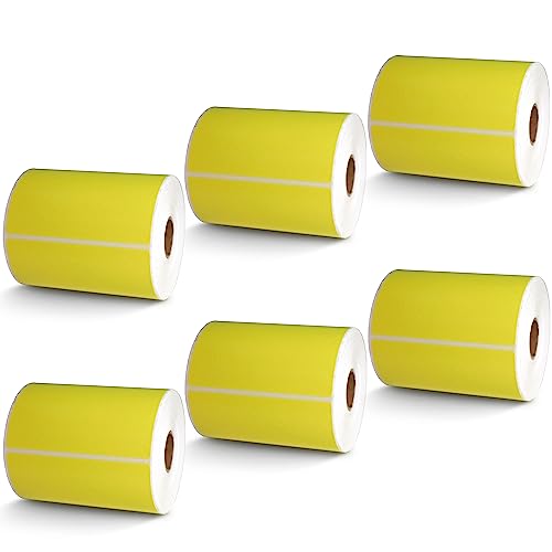 BETCKEY - 4" x 6" Shipping Labels Compatible with Zebra & Rollo Label Printer(not for dymo 4XL),Premium Adhesive & Perforated[Yellow, 6 Rolls, 1500 Labels]
