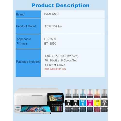 T552 Ink Rifll Replacement for 552 Ink Bottles 6-Pack Used for ET-8550 ET-8500 Photo Printer (T552 552 Ink, Ultra-high Capacity)