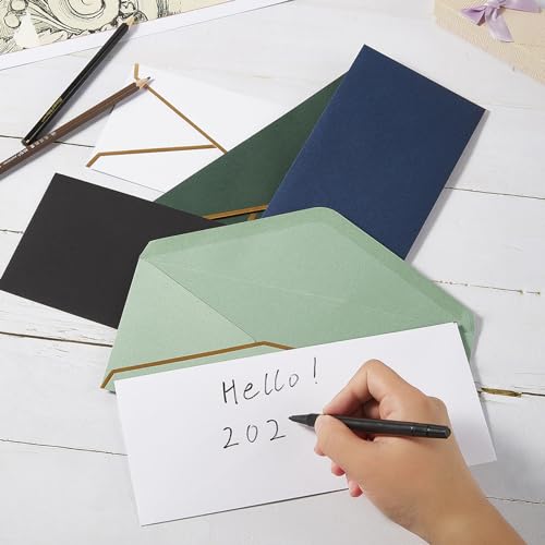 Topeen Navy Blue #10 Business Envelopes with Gold Stickers - Thick Paper Pack